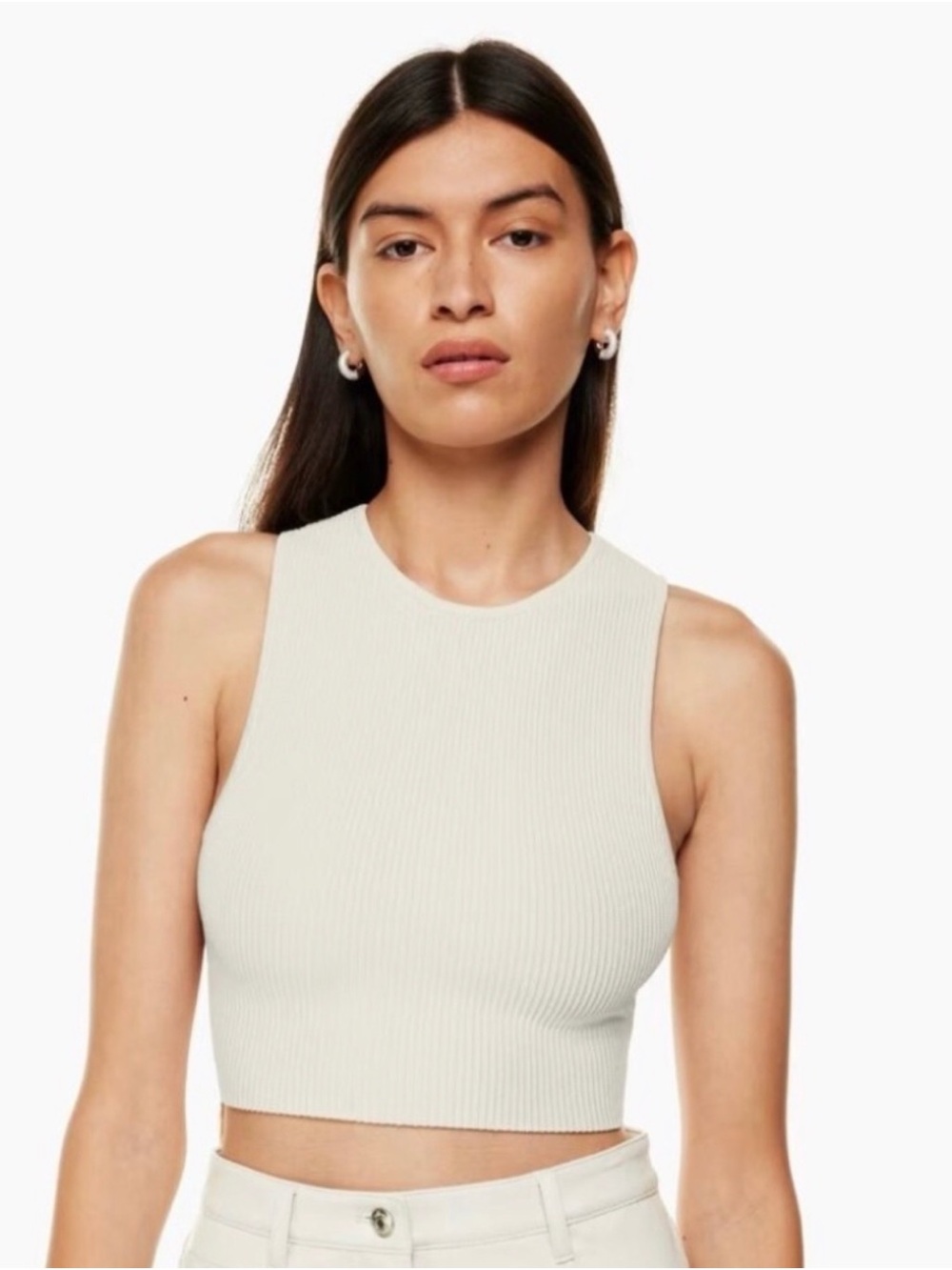 Aritzia Babaton Sculpt Knit Racer Crop Tank - Beige